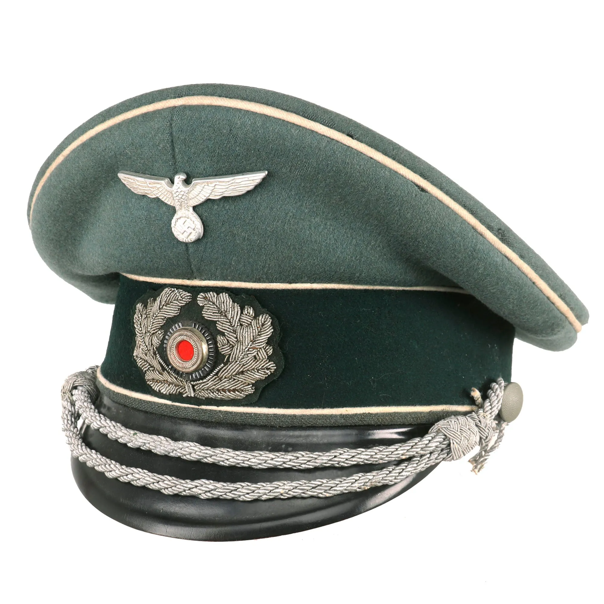 Original German WWII Army Heer Infantry Officers Schirmmütze Visor Crush Cap by Flite - Damaged Chinstrap