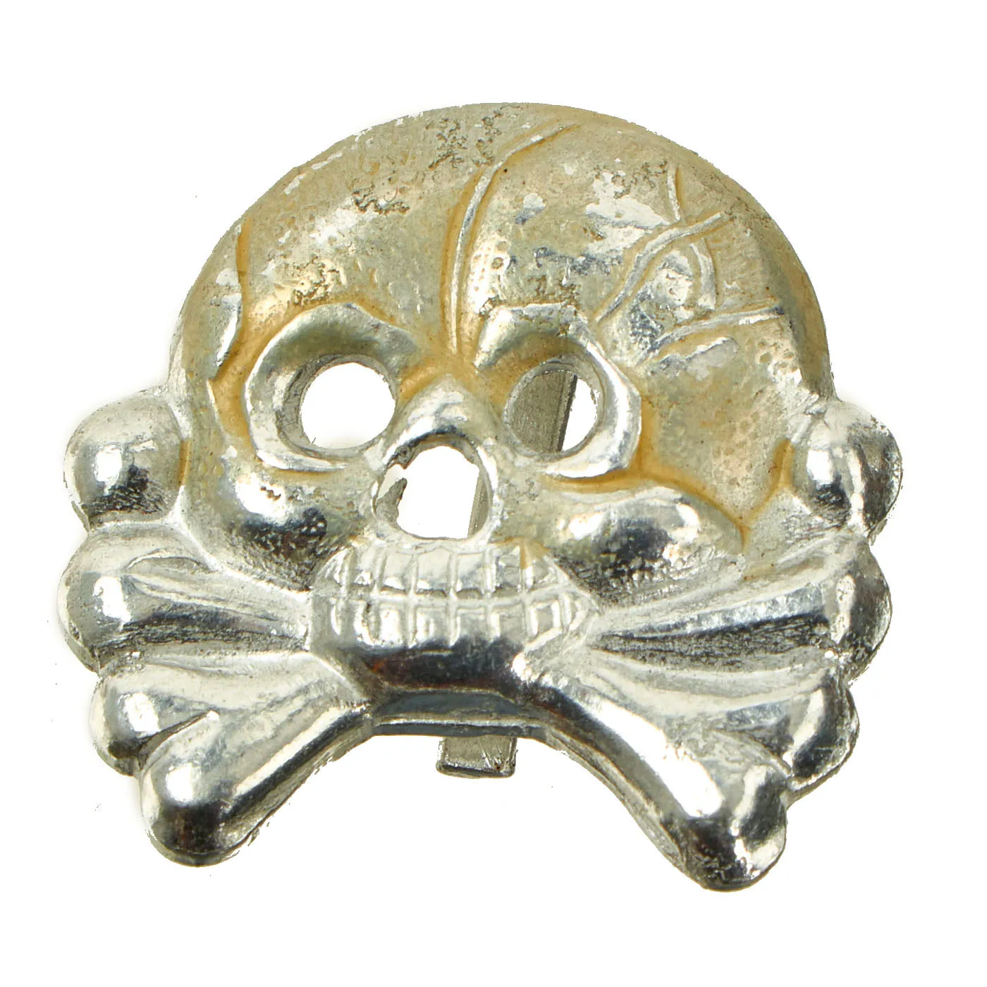 Original German WWII Set of Two Panzer "Danziger" Style "Death's Head" Aluminum Collar Tab Emblems - Totenkopf