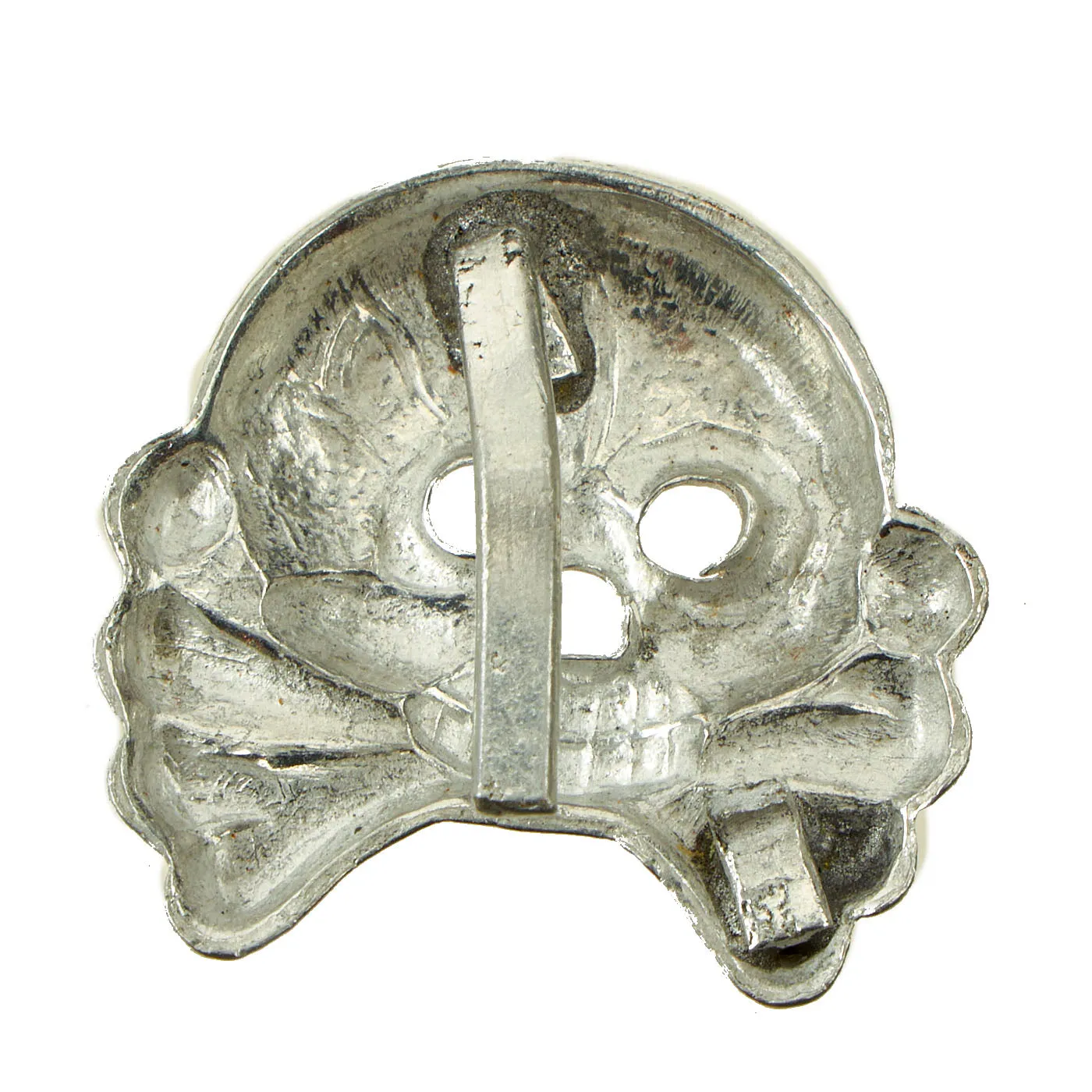 Original German WWII Set of Two Panzer "Danziger" Style "Death's Head" Aluminum Collar Tab Emblems - Totenkopf