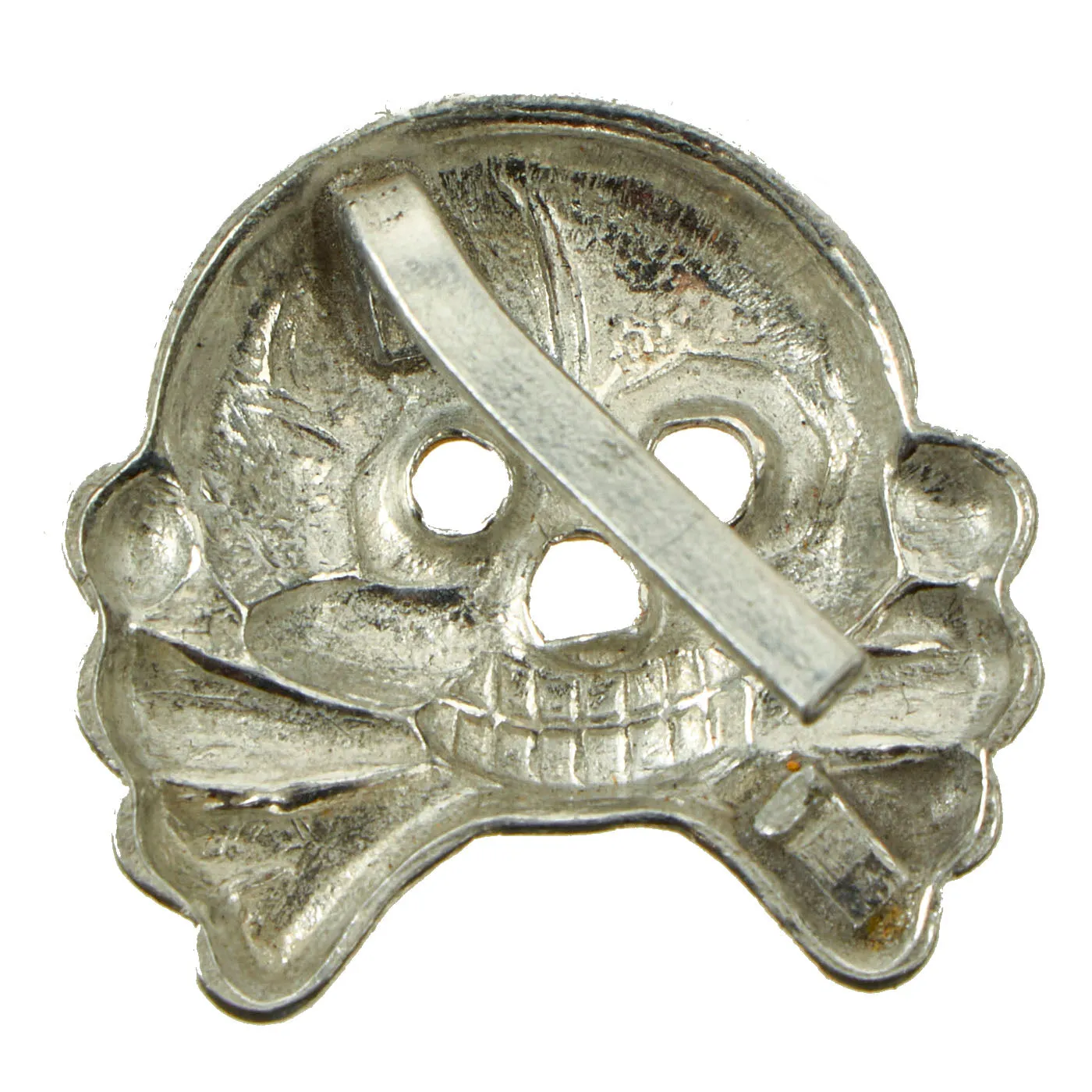 Original German WWII Set of Two Panzer "Danziger" Style "Death's Head" Aluminum Collar Tab Emblems - Totenkopf