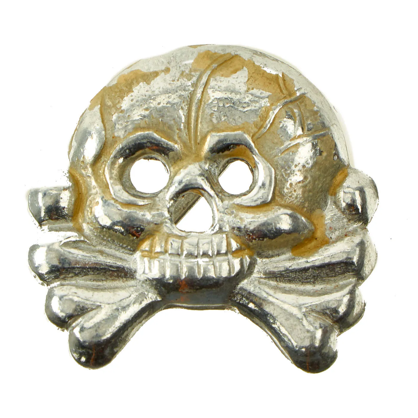 Original German WWII Set of Two Panzer "Danziger" Style "Death's Head" Aluminum Collar Tab Emblems - Totenkopf