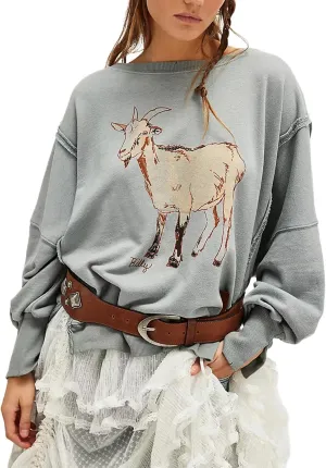 Oversized Graphic Swearshirts Women Y2k Crewneck Long Sleeve Drop Shoulder Shirts Top Vintage Jacket Sweater