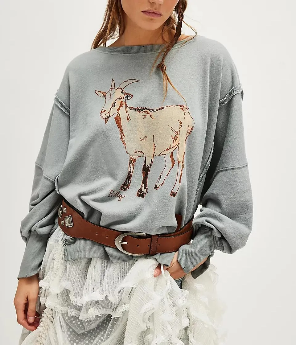 Oversized Graphic Swearshirts Women Y2k Crewneck Long Sleeve Drop Shoulder Shirts Top Vintage Jacket Sweater