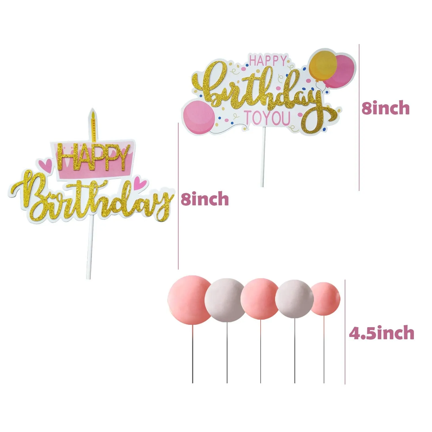 Party Propz Happy Birthday to You Glitter Cake Topper Girls 1st Birthday Decoration Kids Birthday Supplies - Set of 7
