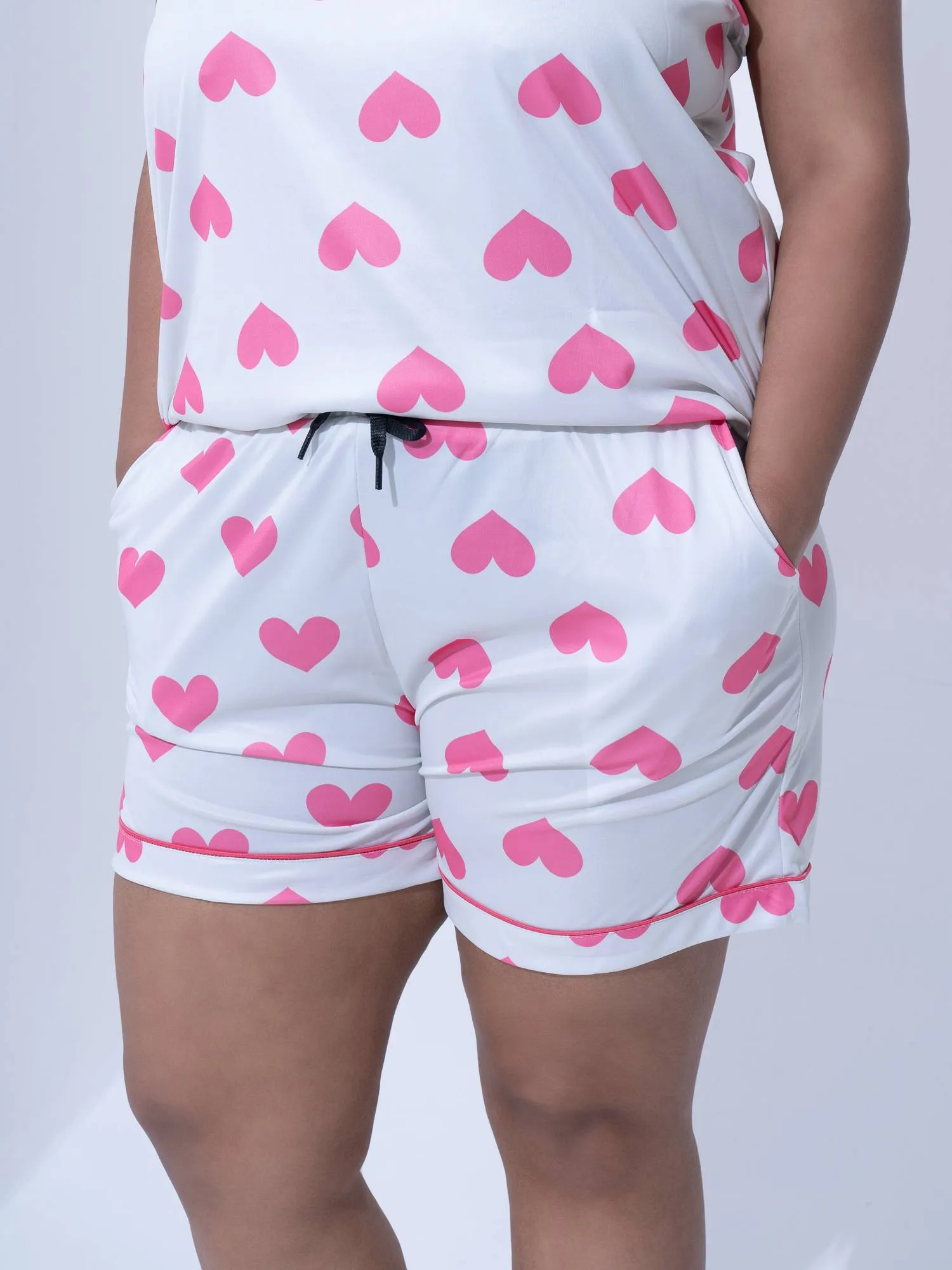 Plus Size Women Lace Satin Shorts Set