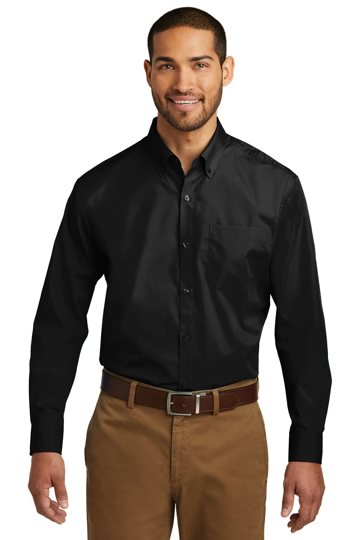 Port Authority Carefree Poplin Custom Shirts, Deep Black