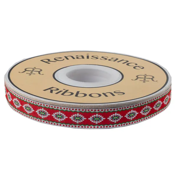 Scalloped & dotted Edge Holiday Motif on Red - 5/8" - Dena Designs