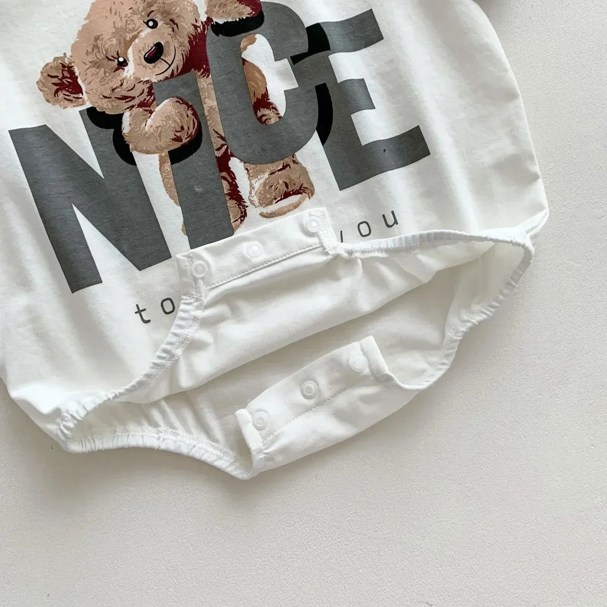 Short Sleeve Teddy Bear Letter Print Soft Cotton Onesies