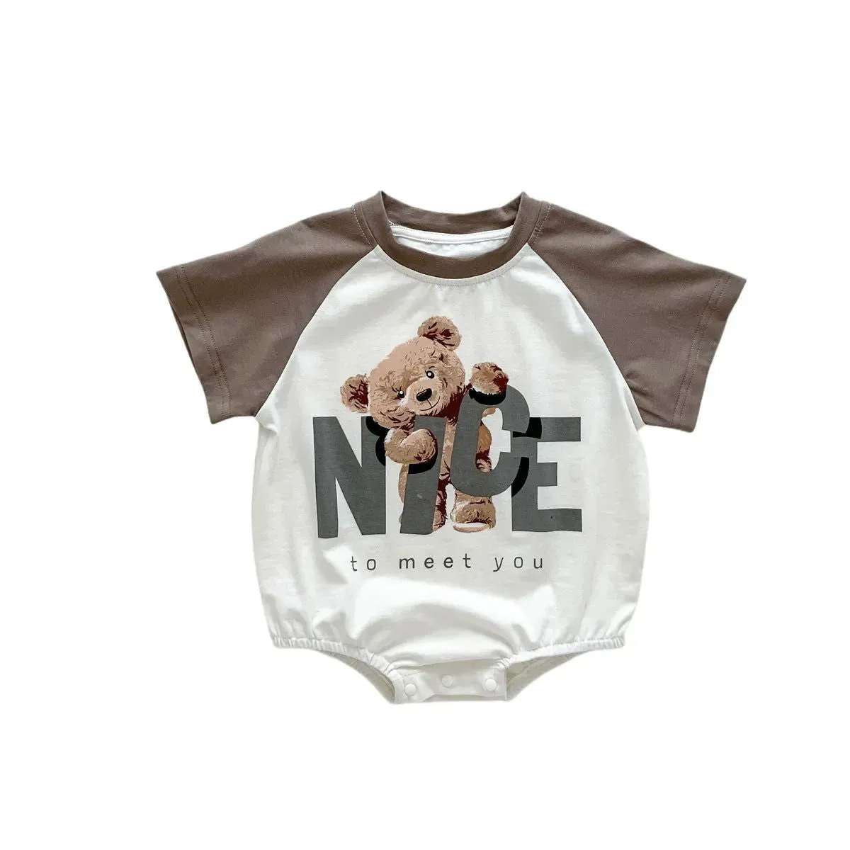 Short Sleeve Teddy Bear Letter Print Soft Cotton Onesies