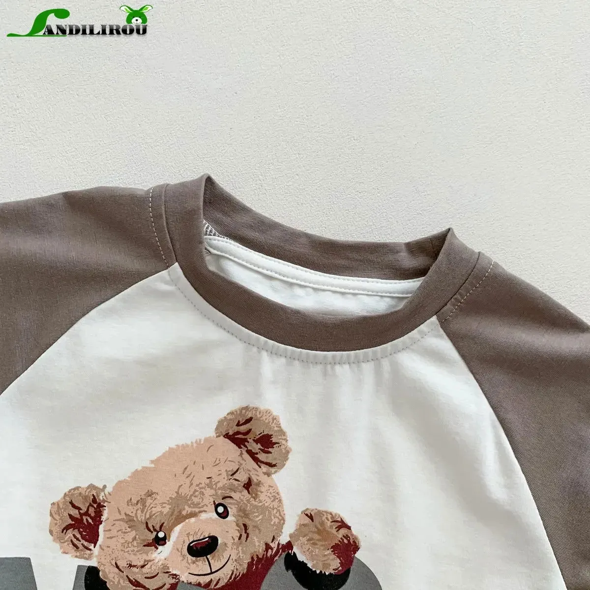 Short Sleeve Teddy Bear Letter Print Soft Cotton Onesies