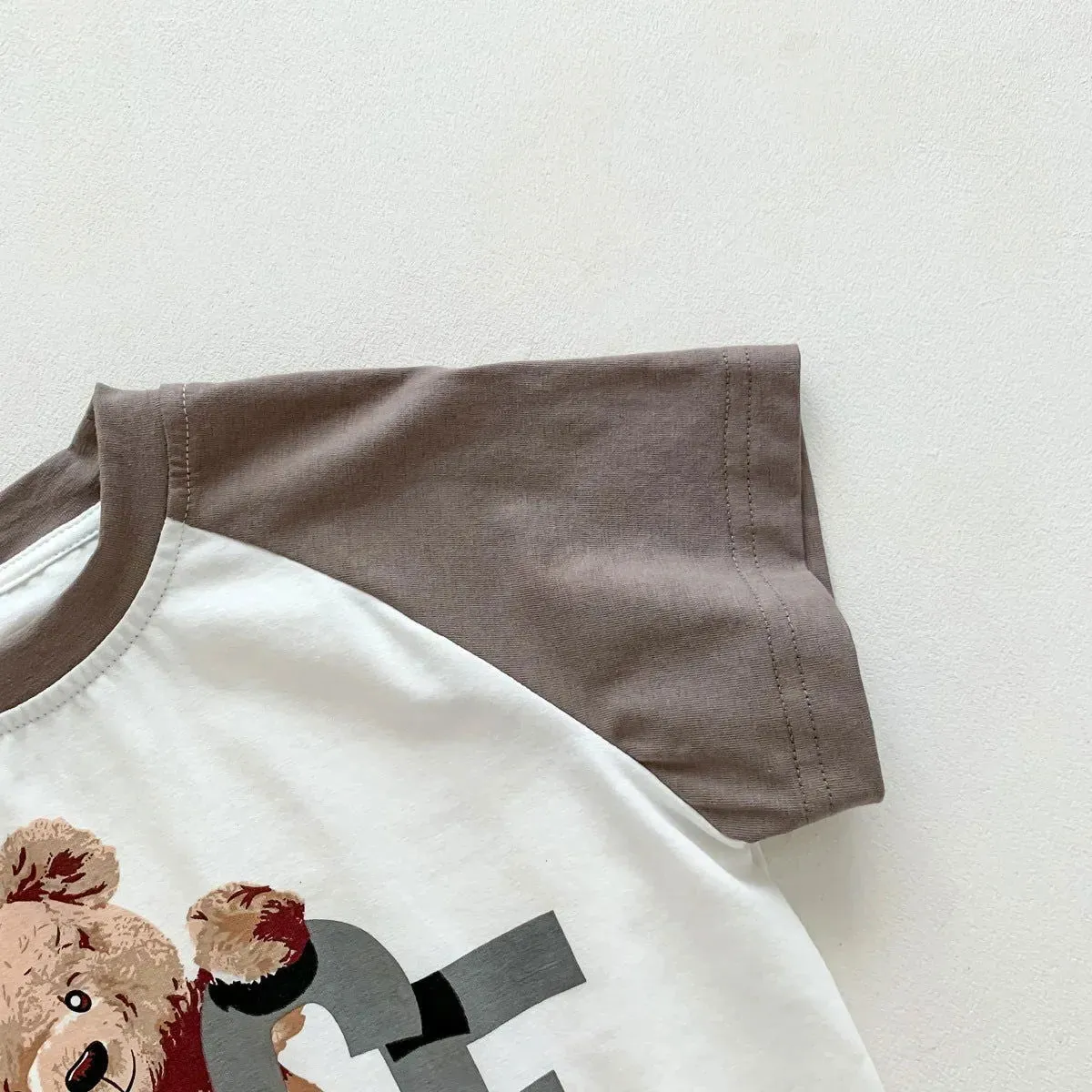 Short Sleeve Teddy Bear Letter Print Soft Cotton Onesies