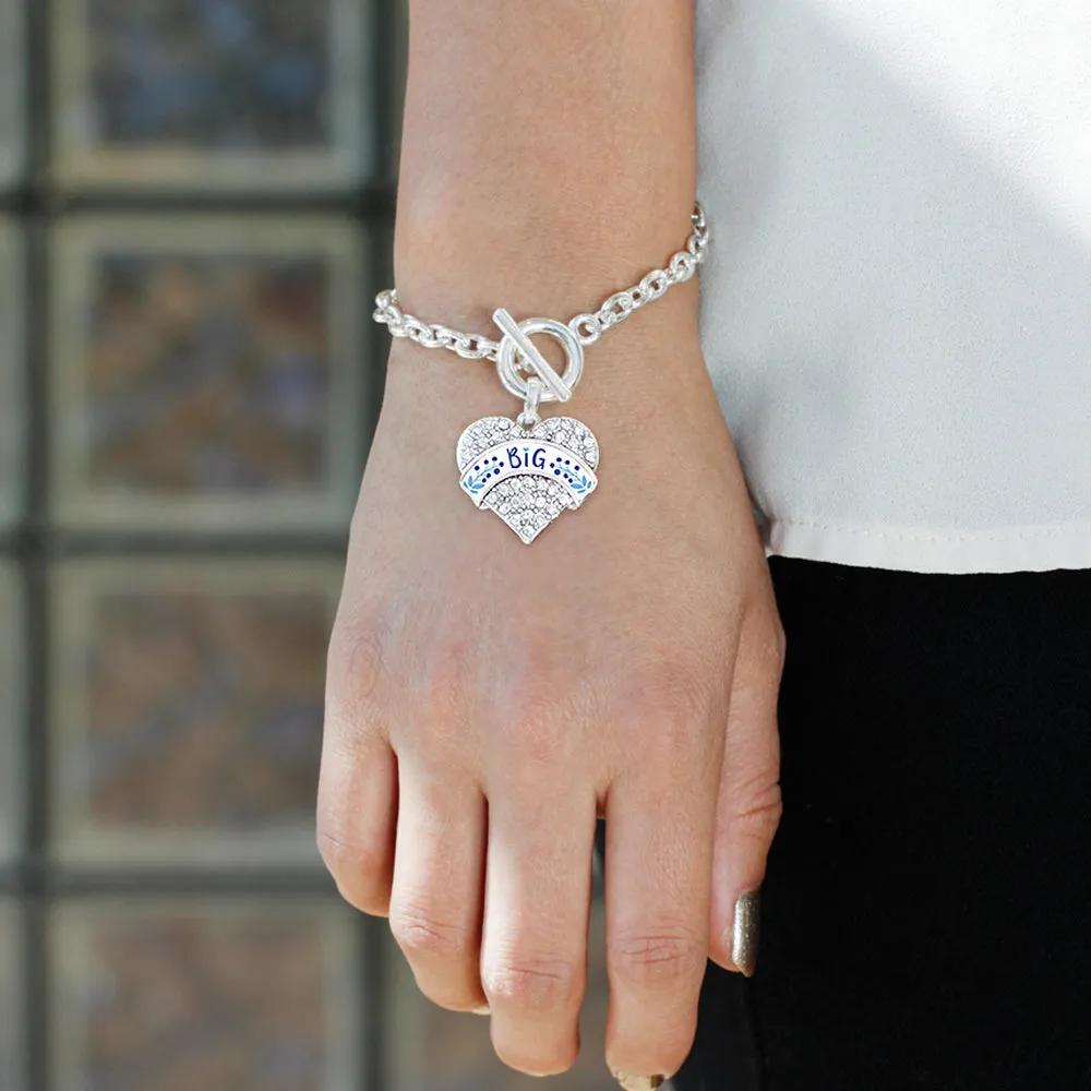 Silver Sea Blue and Sky Blue Big Pave Heart Charm Toggle Bracelet