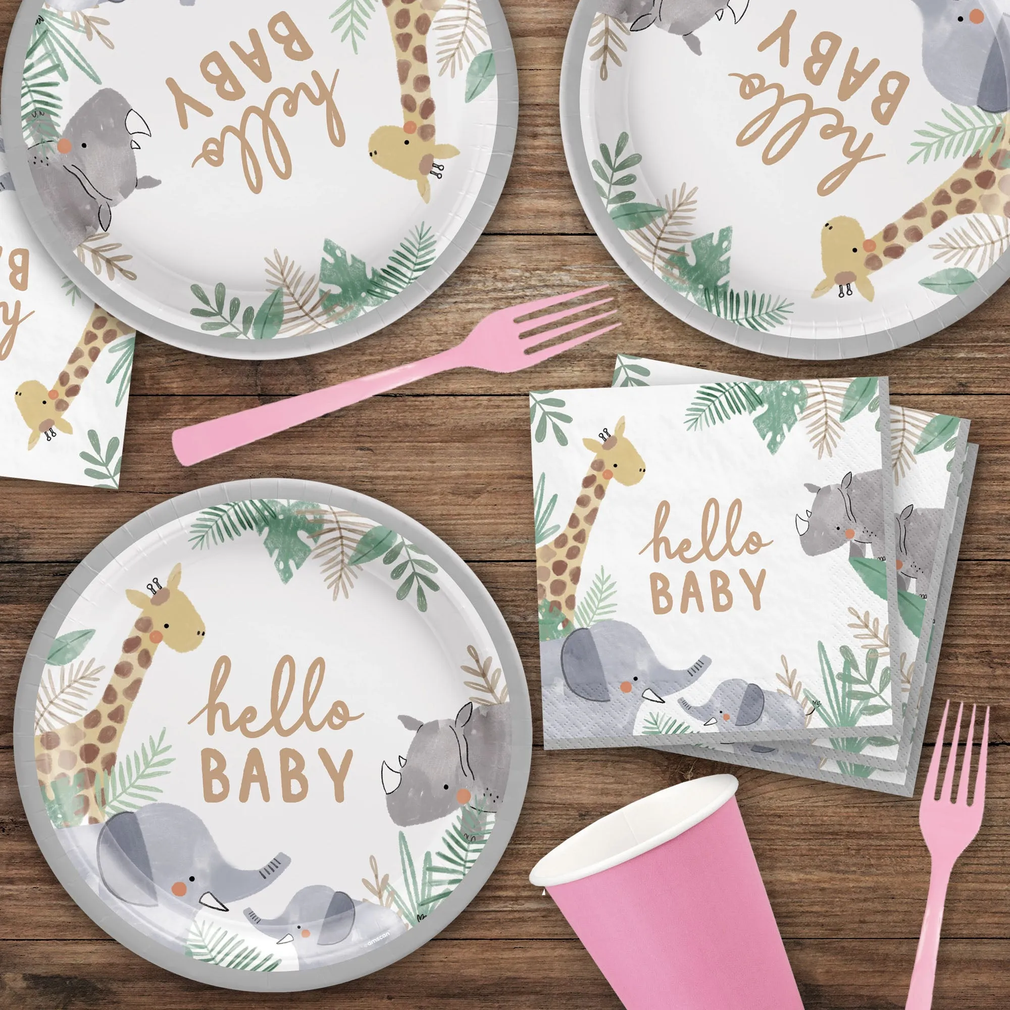 Soft Jungle Animal Baby Shower Paper Dinner Plates and Lunch Napkins (16 Plates & Napkins)