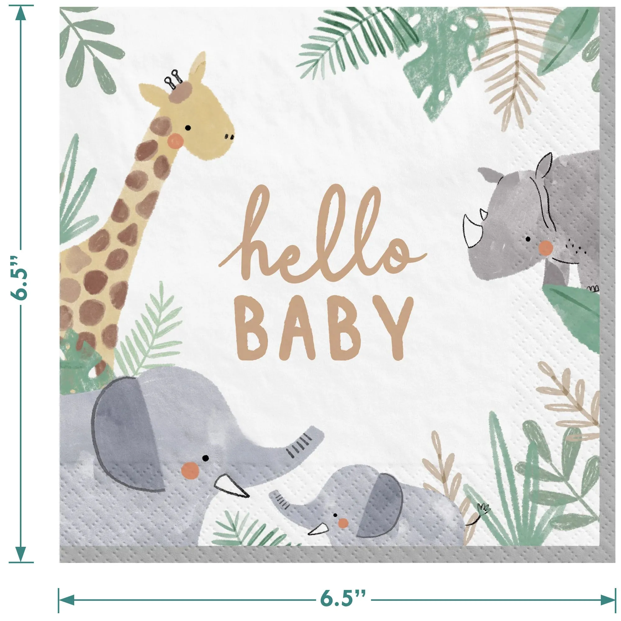 Soft Jungle Animal Baby Shower Paper Dinner Plates and Lunch Napkins (16 Plates & Napkins)