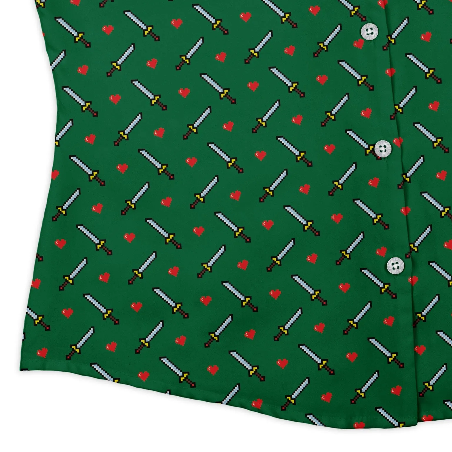 Sword and hearts video game green Curvy Button Up Shirt