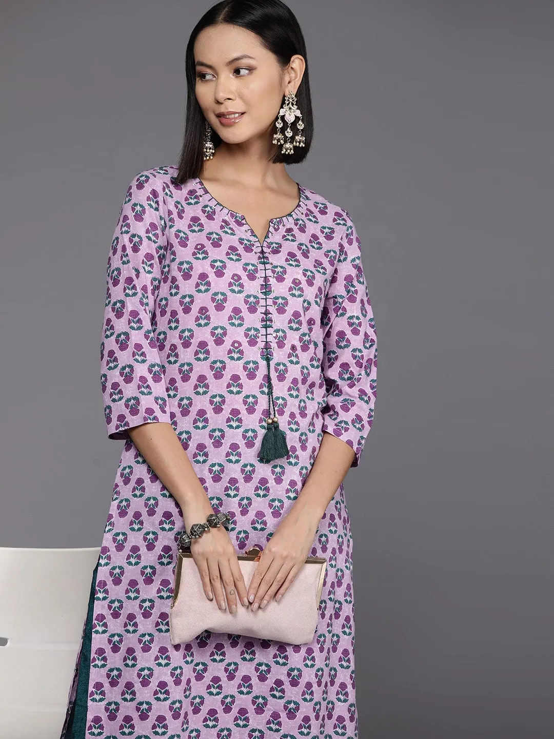 Varanga Women Ethnic Motifs Printed Sequinned Cotton Kurta