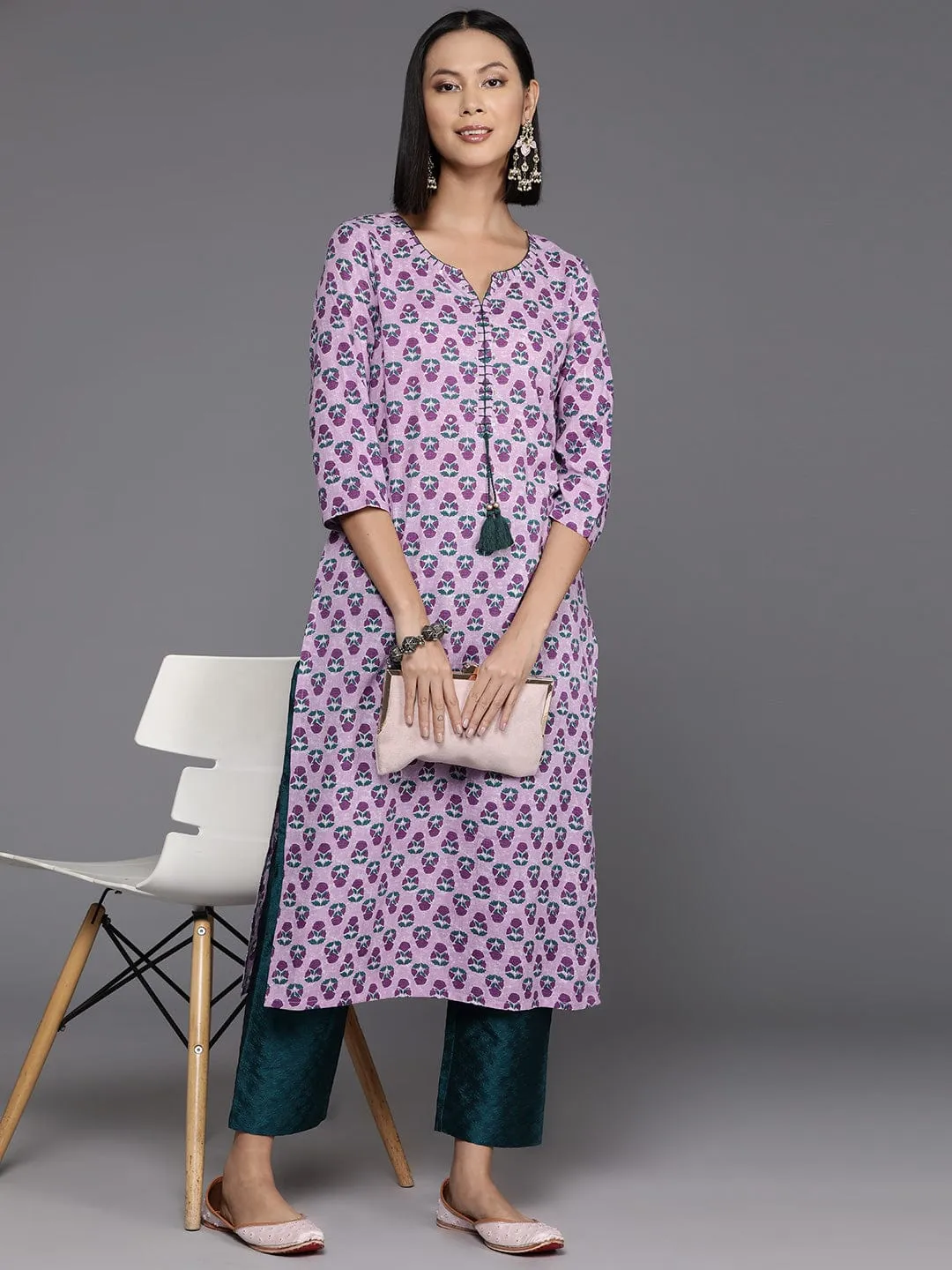 Varanga Women Ethnic Motifs Printed Sequinned Cotton Kurta