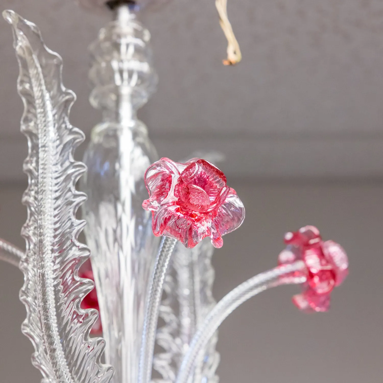 Vintage 20th Century Four-Light Pink and Blue Murano Glass Chandelier