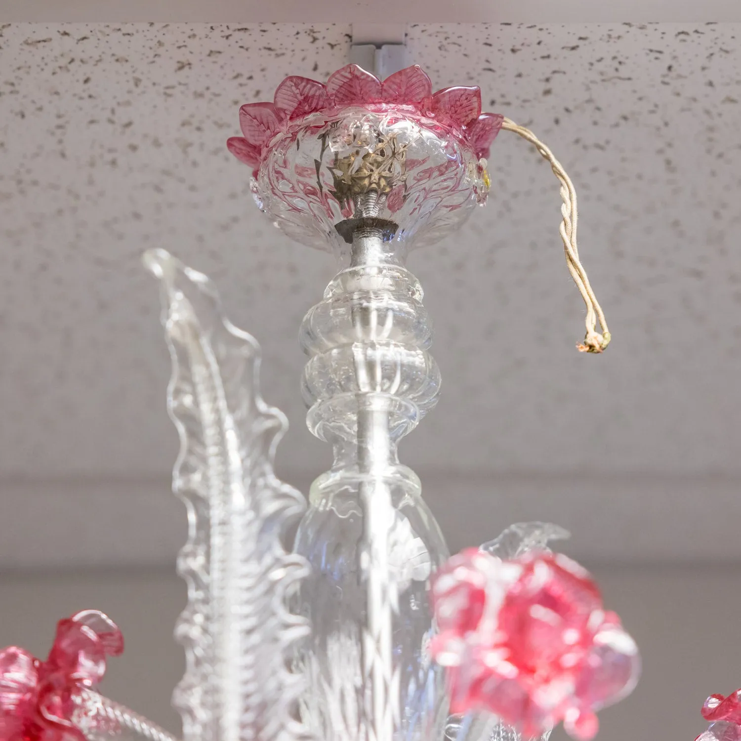 Vintage 20th Century Four-Light Pink and Blue Murano Glass Chandelier