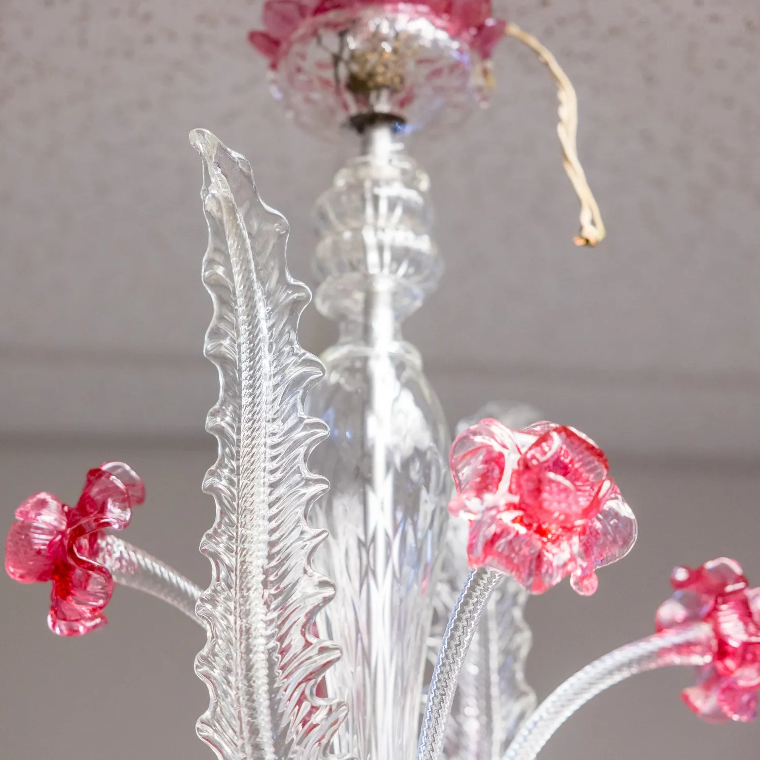 Vintage 20th Century Four-Light Pink and Blue Murano Glass Chandelier