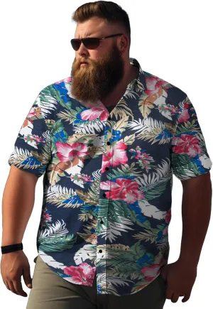 Weecreeture Big and Tall Men's Hawaiian Shirt - Short Sleeve, Tropical Floral Button Down Casual Summer Beach Shirt