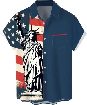 WHO IN SHOP Men's 4th of July American Flag Patriotic Shirts Short Sleeve Button Up USA Memorial Day Shirts
