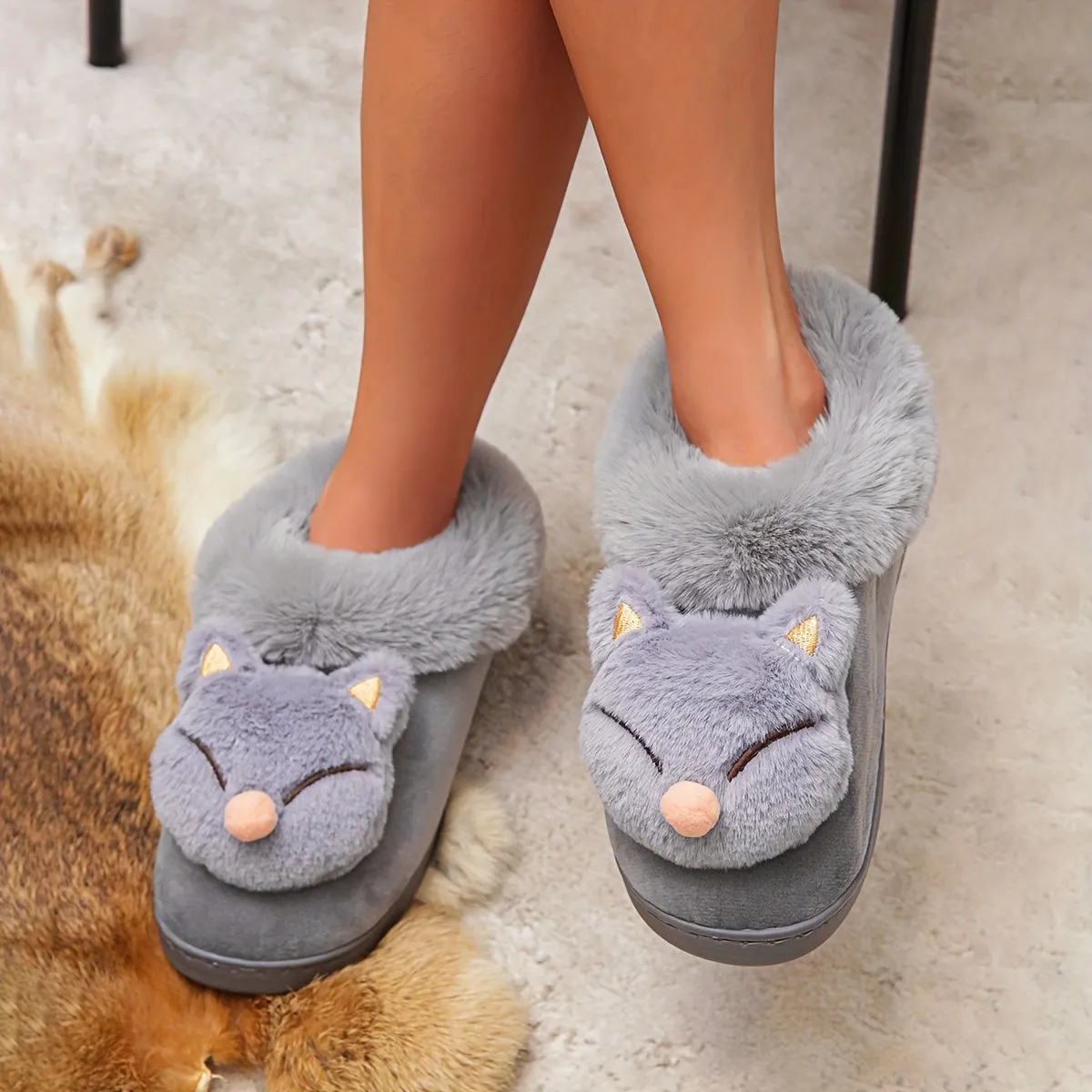 Womens Adorable Rabbit Fur Slippers - Soft & Cozy Indoor footwear with Non-Slip Soles for Ultimate Comfort and Cuteness